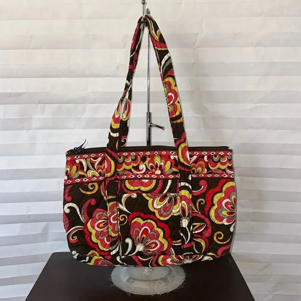 Vera Bradley Brown Floral Paisley Shoulder Purse Handbag Tote Bag Classic Style
